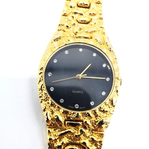 Vintage Quartz Melted Gold Nugget Men’s Watch Black - Picture 1 of 4