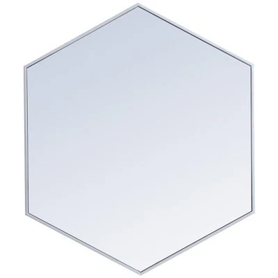 Maklaine Modern 32" x 38" Hexagonal Metal Frame Mirror in Silver - Image 1 of 4