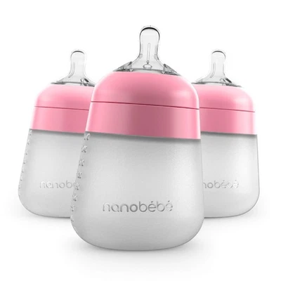 Mamadeira de silicone Nanobebe 9 oz anticólica pacote com 3 rosa - Imagem 1 de 4