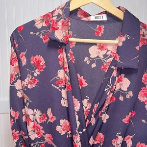 Blusa West K Stitch Fix M Floral Sobrepelliz Alto Bajo Manga Larga Cuello - Imagen 1 de 9