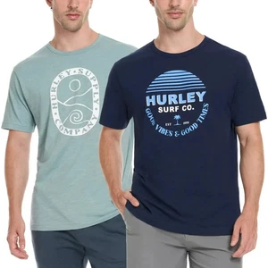 Paquete de 2 camisetas gráficas Hurley para hombre de ajuste clásico, azul claro/azul marino, talla M (sin etiqueta) - Imagen 1 de 4