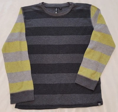 Boy's Ocean Current Striped Long Sleeved Shirt- Yellow/Gray/Black Size Medium - Image 1 of 4