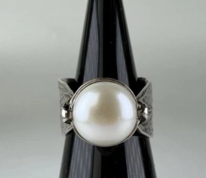 SILPADA 925 Sterling Silver Vintage Israel Real Pearl Modernist Ring Size 6.5 - Picture 1 of 12