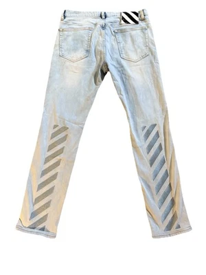 Jeans masculino off white 36 desgastado slim fit 2013 Virgil Abloh etiqueta principal leia* - Imagem 1 de 4