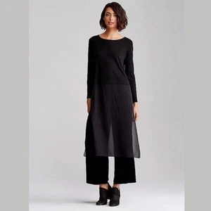 Eileen Fisher XS Silk Ballet Neck Duster Dress | NWOT Black Georgette Sheer $298 - Bild 1 von 7