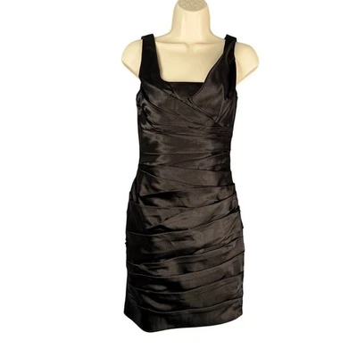WHBM Dress Women 0 Black Satin Tiered Ruffle Bodycon Cocktail Party Elegant LBD - image 1 of 4