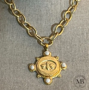 Susan Shaw Biene Perle Medaillon Anhänger Halskette Gold Schmuck 24k TPG - Bild 1 von 10