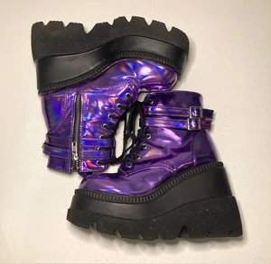 Demonia Shaker 52 Platforms Boots Womens Fits 5.5/6 CyberGoth Hologram Rave Punk - Picture 1 of 14