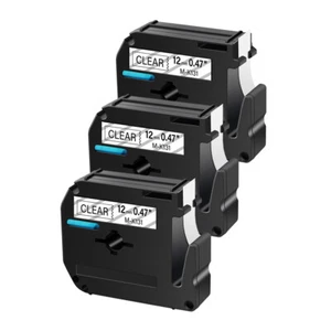 3PK 12mm M-K131 MK131 Black on Clear Label Tape For Brother P-touch PT-55 PT-80 - Picture 1 of 12