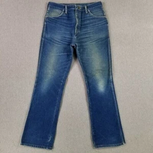 VINTAGE Rustler 36x32 USA Blue Jeans Bell Bottom High Rise Flare Faded Patina - Picture 1 of 14