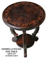 Marbella Round Accent End Table, Floral Carvings Antique Side Table, Dark Brown