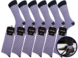 1-6-12 PK DRESS SOCKS LILAC PURPLE POLKA DOT COTTON WEDDING SOCKS SIZE 10-13 - Picture 1 of 13