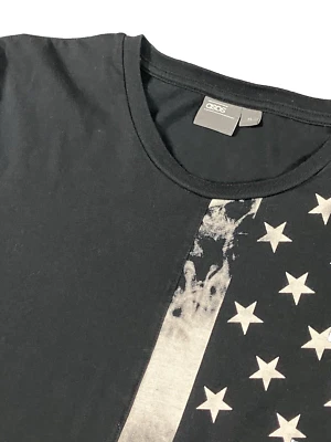 Camiseta ASOS masculina tamanho XL preta bandeira estrelas zíper longo punho manga algodão stretch - Imagem 1 de 4