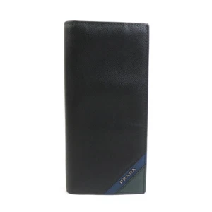 Auth PRADA Bifold Long Wallet Black/Green/Blue Leather - 56154g - Picture 1 of 8