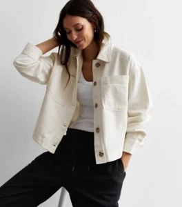 EX New Look Stone Cotton Pocket Front Crop Shacket Sizes 8-28 RRP £29.99 - Picture 1 of 4