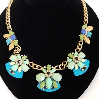 Collar J Crew Tono Dorado Aqua Estrás Verde Joyas Racimos Esperanza Declaración Foto 1 de 4