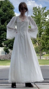 Vintage Prairie Peasant Cotton Maxi Dress Angel Sleeve Gypsy Boho Hippie Festiva - Picture 1 of 17