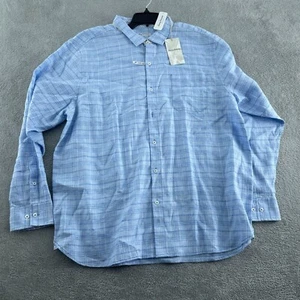 Tommy Bahama Barbados Breeze Stretch Plaid Shirt XXL Aqua Ice Linen NWT 3345 - Picture 1 of 11