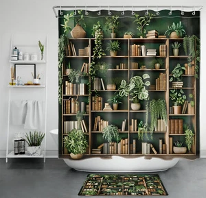 Juego de accesorios de baño cortina de ducha botánica y estantería vintage - Imagen 1 de 23