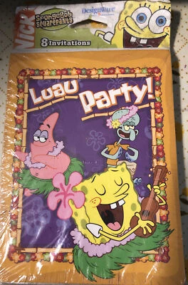NEW SPONGEBOB Squarepants LUAU PARTY INVITATIONS  8 in Pack NOS NIP 2005 - Image 1 of 4