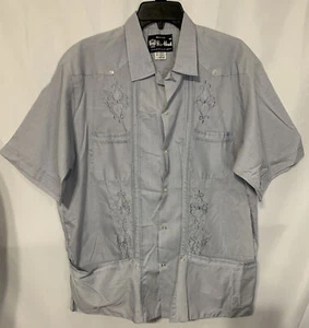 Vintage 60-70s Ra-Had Guayabera Gray Loop Collar Shirt Tropical Wedding Mens 46 - Picture 1 of 3