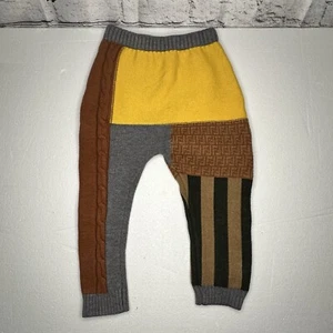 Fendi Pants Gray Orange Brown Yellow Wool Cashmere Patchwork Leggings 120/5T - Picture 1 of 14