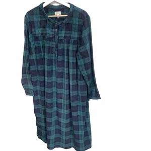 Aria Nachthemd Damen XL kariert samtweich Fleece Taschen lang blau grün Kleid - Bild 1 von 15