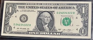 Fancy Serial Number D 24234322 B FRN  2013 Cleveland Oh Uncirculated - Picture 1 of 2