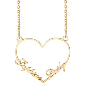 Personalized 925 Sterling Silver Women Love Heart Necklace Custom 2 Name Pendant - Picture 1 of 13