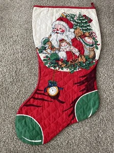 Vintage Peking Handcrafted Christmas Santa & Toys 29 1/4” Cotton Stocking - Picture 1 of 6