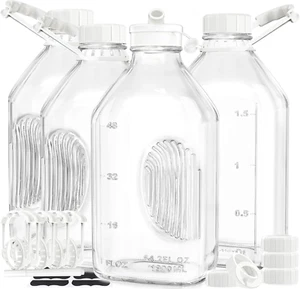 4-Pack 2 Qt Glass Milk Bottles with Handle & Airtight Lids - 64 Oz Juice & Water - Picture 1 of 12