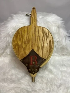 Vintage Wood & Leather Fireplace Bellows “R” Monogram, Rustic, 22.5” - Picture 1 of 12