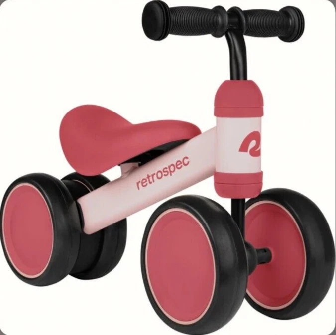 Retrospec Cricket Baby Walker Balance Bike with 4 Wheels for 12-24 Months Blush