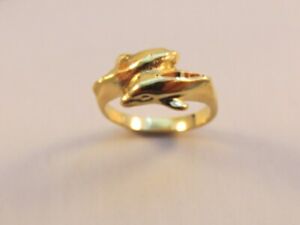  SIZE 10  WOMENS 14KT GOLD PLATED DOUBLE DOLPHIN RING  