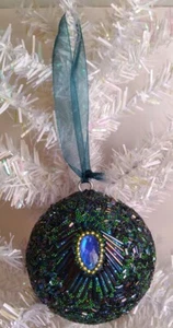 Peacock Pattern Christmas tree Ornament Blue Iridescent - Picture 1 of 3