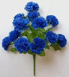 Arbusto de clavel azul real 12 flores 17" flor de seda decoración para el hogar interior/exterior - Imagen 1 de 3