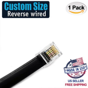 Jeden czarny kabel do odwrotnego telefonu RJ12 6P6C do głosu. Rozmiar na zamówienie od 2" - 10ft - Zdjęcie 1 z 4