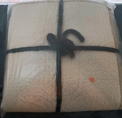 Pottery Barn Cross Stitch Velvet Quilt King/CaliKing ( Ivory) Pre- Owen - Image 1 of 4