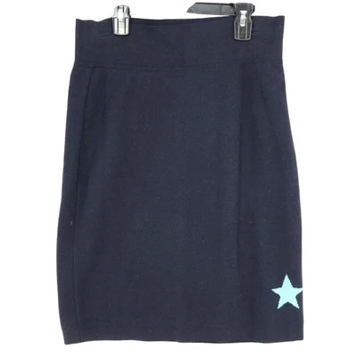 Laurel Escada Sweater Skirt Womens 8 US Navy Blue Cotton Knit Embroidered Star - Image 1 of 4
