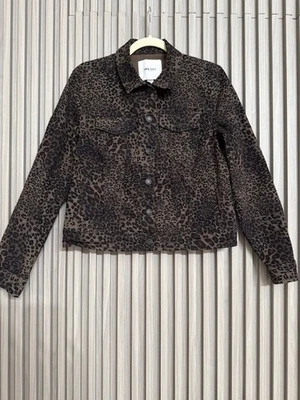 Nine West 牛仔女式豹纹牛仔夹克 M 码棕色黑色 — 第 1/4 张图片