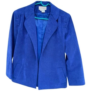 Vtg Ultrasuede Blazer Women’s Size 14 Royal Blue Jacket Open Front 70s 80s Retro - Picture 1 of 8