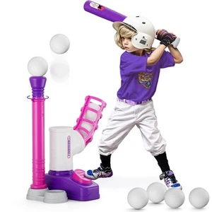 T Ball Sets for Kids 3-5, Tee Ball Set with Step on Pitching Machine/Adjustab... - Picture 1 of 8