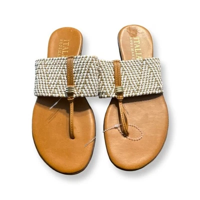 Italian Shoemakers Woven Cream and Tan Sandals 6.5 - Image 1 of 3