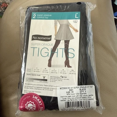 No Nonsense Women L Super Opaque Control Top Tight, Black, Size Large NEW IN PKG - Image 1 of 2