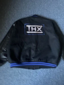 Vintage THX Audio Ltd Varsity Jacket Rare Movie Promo Leather Wool USA Made XL - Picture 1 of 4