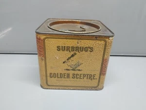 Vintage Surbrug’s Golden Sceptre Pipe Tobacco Square Cube Metal Tin - Empty - Picture 1 of 8