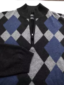 NORDSTROM Herren 1/4 ZIP Mock Neck 100% CASHMERE (L) ARGYLE L/S Pullover - Bild 1 von 5