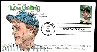1989 Lou Gehrig FDC 150th Anniversary Baseball HOF HP Don Mangus Cachet - Image 1 of 2