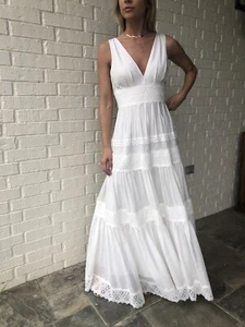 ONE OF A KIND WEDDING GOWN - SILK COTTON CUSTOM TRIM - SIZE 2/4 - SUMMER BRIDE! - Picture 1 of 11