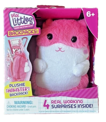 Real Littles - BACKPACKS! - PLUSHIE 🐹 Pink Hamster - NIB- 4 surprises-Adorable! - Image 1 of 4